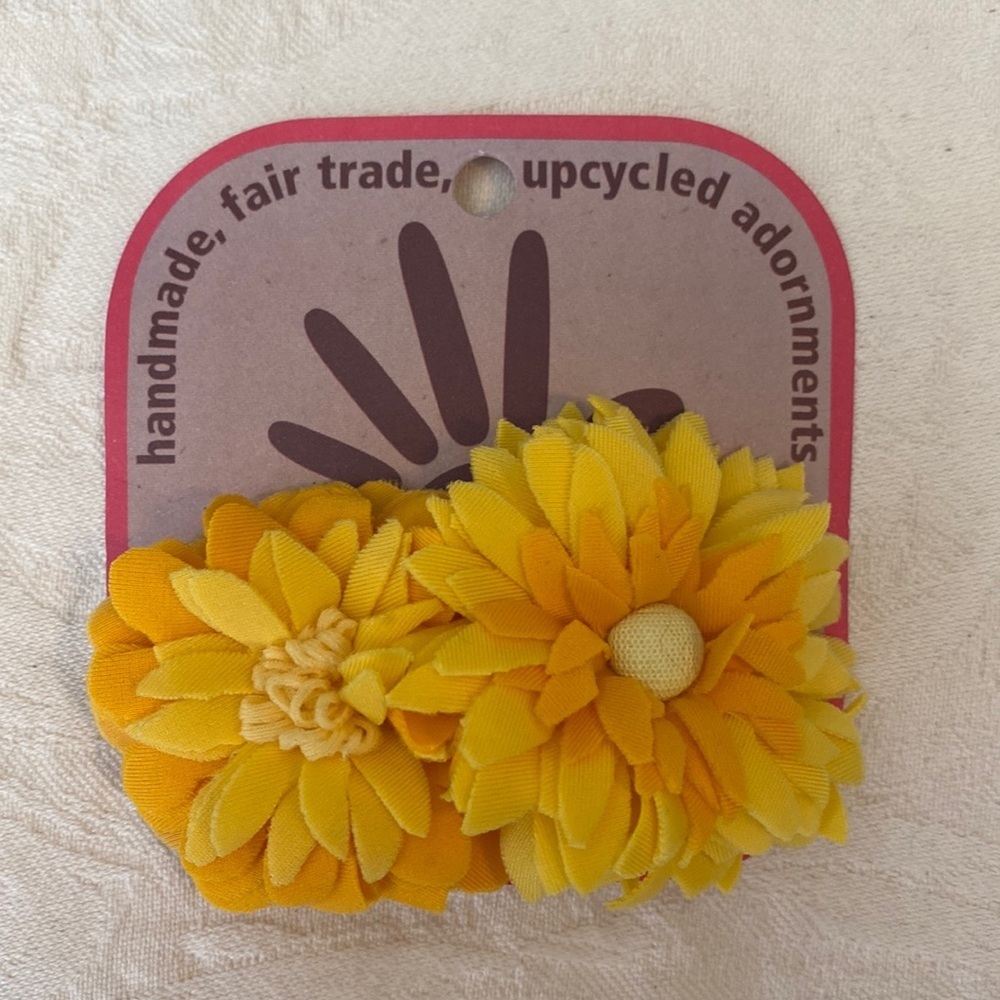 Lucuma Designs Double Flower Snap Hair Clip Barrette Fair Trade Handmade NEW
